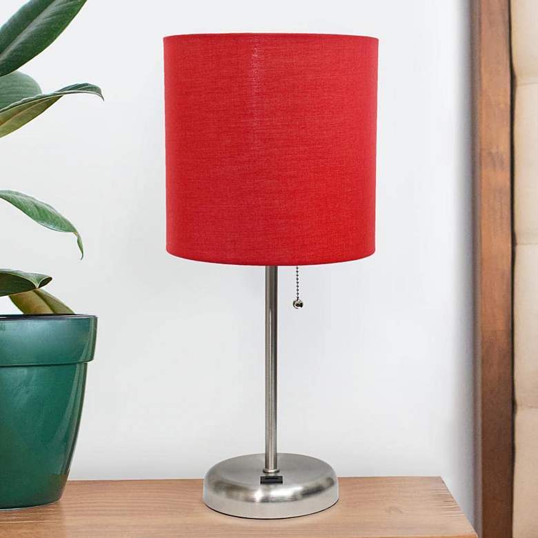 Image 1 Oslo 19 1/2 inchH Steel Outlet Table Desk Lamp with Red Shade