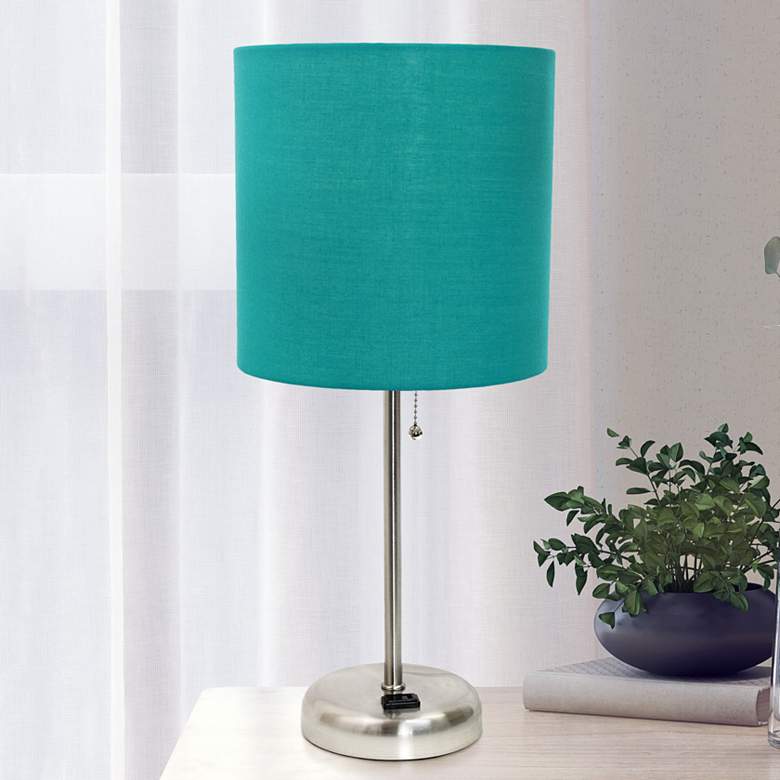 Image 1 Oslo 19 1/2 inchH Steel Outlet Table Desk Lamp with Teal Shade