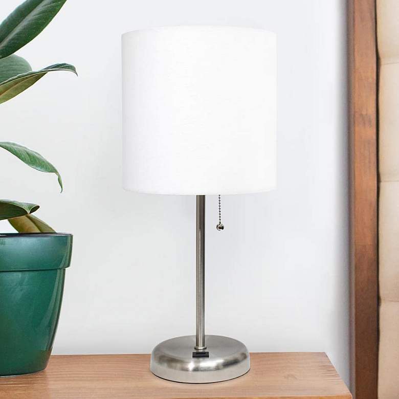 Image 1 Oslo 19 1/2 inchH Steel Outlet Table Desk Lamp with White Shade