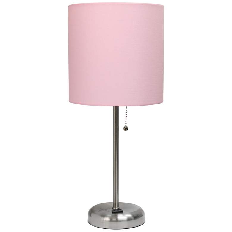 Image 2 Oslo 19 1/2 inchH Steel Outlet Table Lamp w/ Light Pink Shade