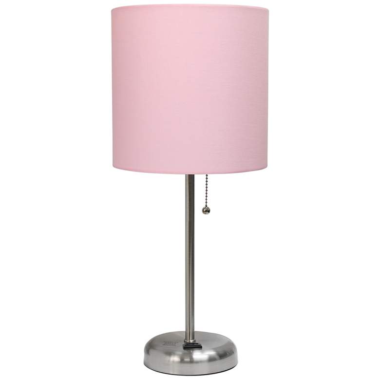 Image 2 Oslo 19 1/2"H Steel Outlet Table Lamp w/ Light Pink Shade