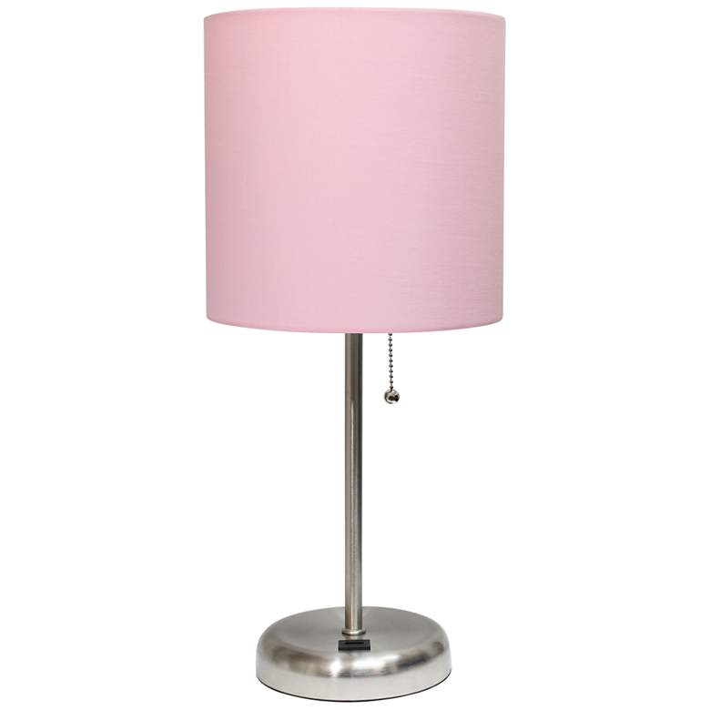 Image 2 Oslo 19 1/2 inchH Steel USB Table Desk Lamp w/ Light Pink Shade