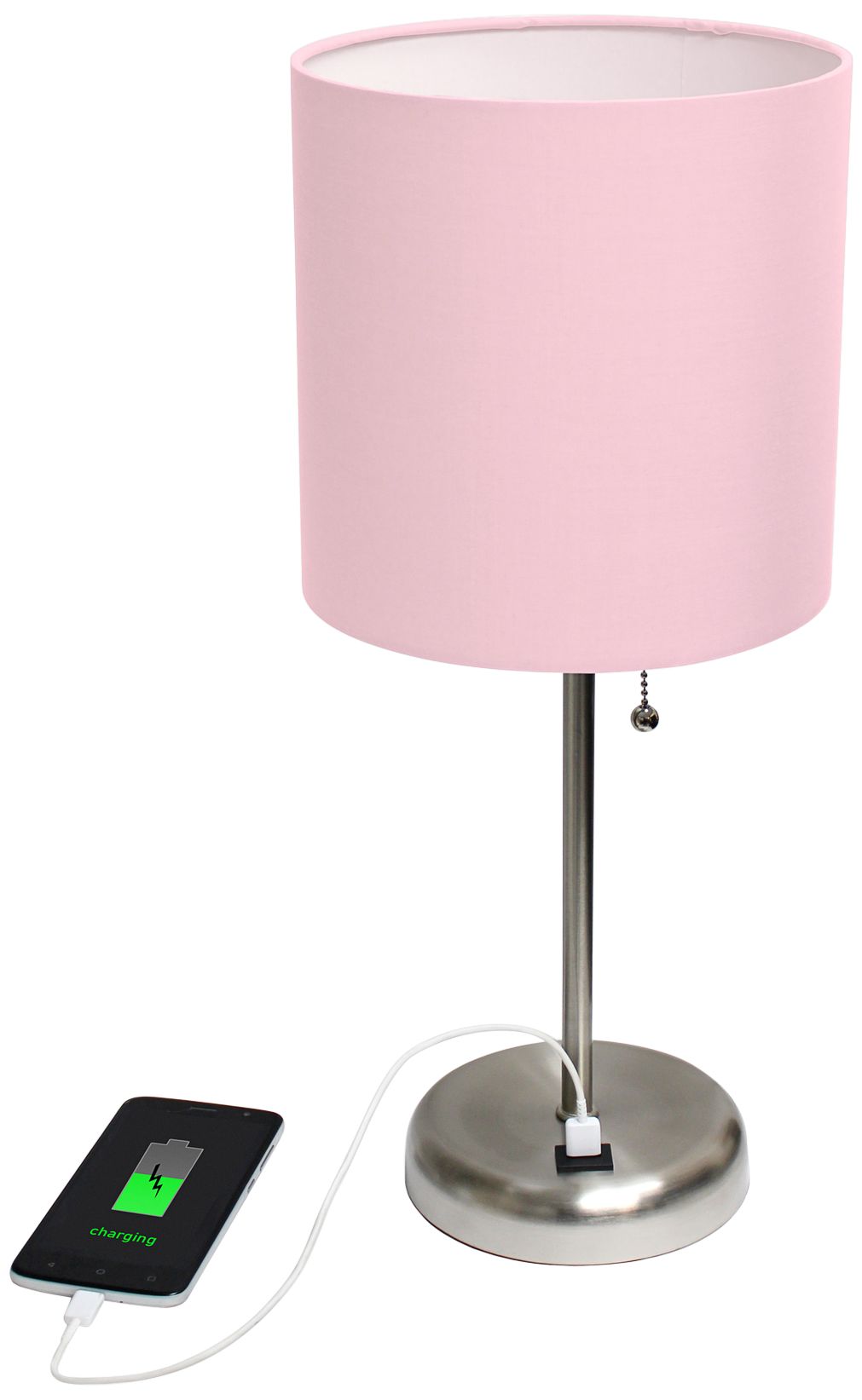 Oslo 19 1/2"H Steel USB Table Desk Lamp w/ Light Pink Shade