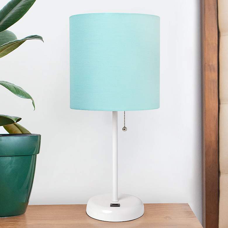 Image 1 Oslo 19 1/2 inchH White Outlet Table Desk Lamp with Aqua Shade