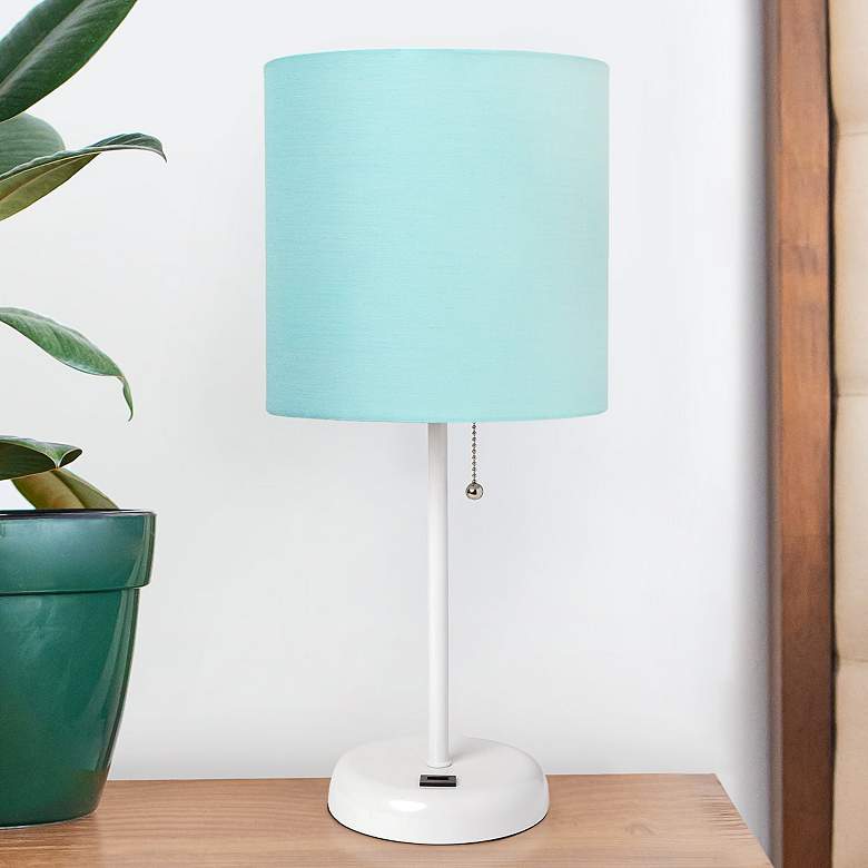 Image 1 Oslo 19 1/2"H White Outlet Table Desk Lamp with Aqua Shade