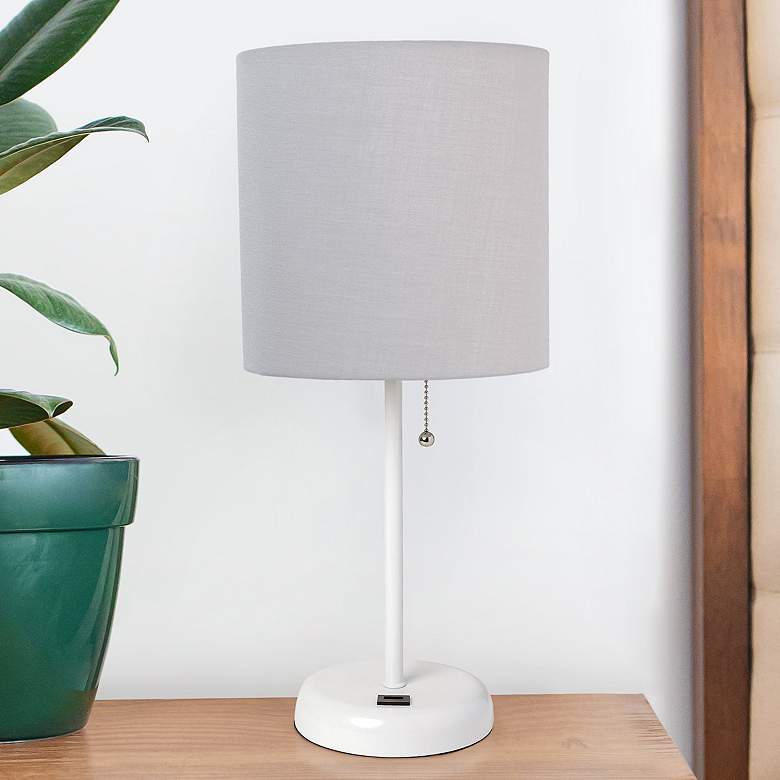 Image 1 Oslo 19 1/2"H White Outlet Table Desk Lamp with Gray Shade
