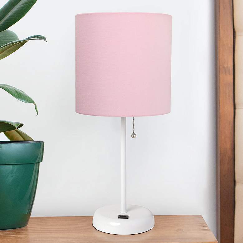 Image 1 Oslo 19 1/2"H White Outlet Table Desk Lamp with Pink Shade