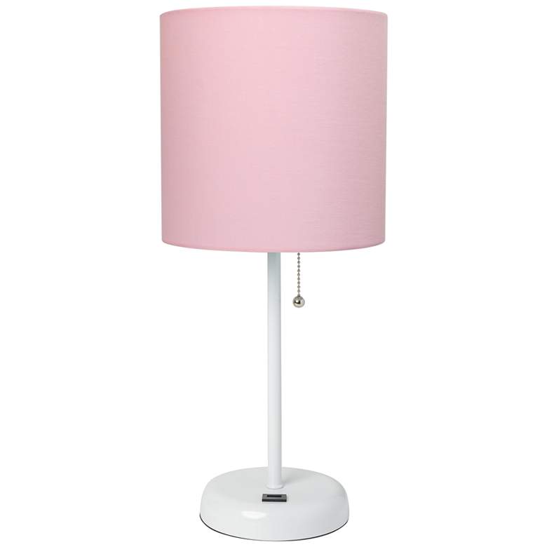 Image 2 Oslo 19 1/2 inchH White USB Table Desk Lamp w/ Light Pink Shade