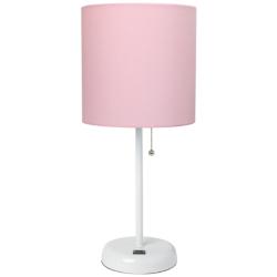 Oslo 19 1/2&quot;H White USB Table Desk Lamp w/ Light Pink Shade