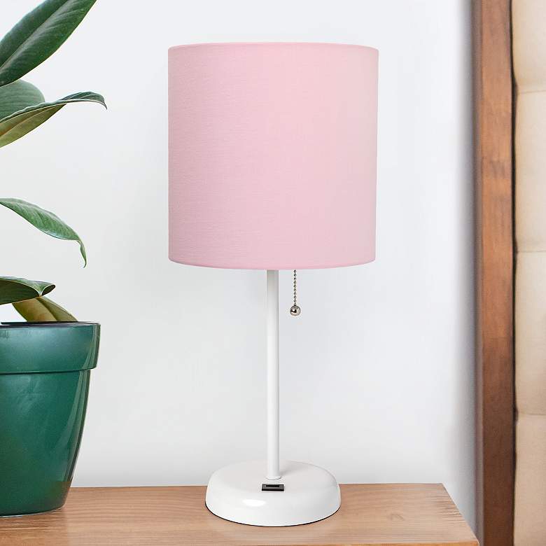 Image 1 Oslo 19 1/2"H White USB Table Desk Lamp w/ Light Pink Shade
