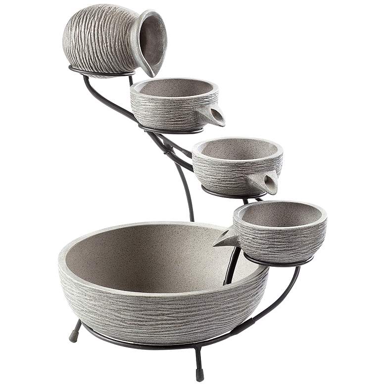 Image 2 Oslo 22"H Dark Gray Cement Solar Cascade Outdoor Fountain