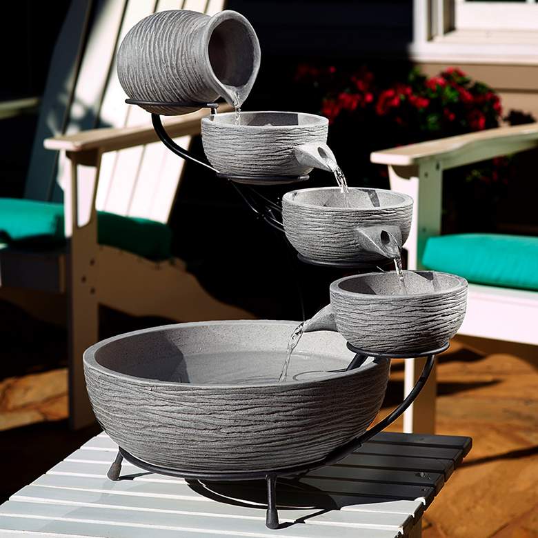 Image 1 Oslo 22"H Dark Gray Cement Solar Cascade Outdoor Fountain