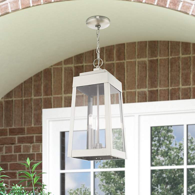 Image 1 Oslo 3 Light Brushed Nickel Outdoor Pendant Lantern