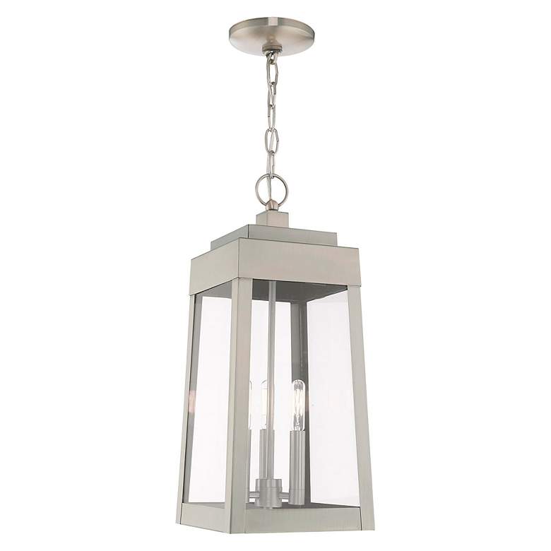 Image 3 Oslo 3 Light Brushed Nickel Outdoor Pendant Lantern more views