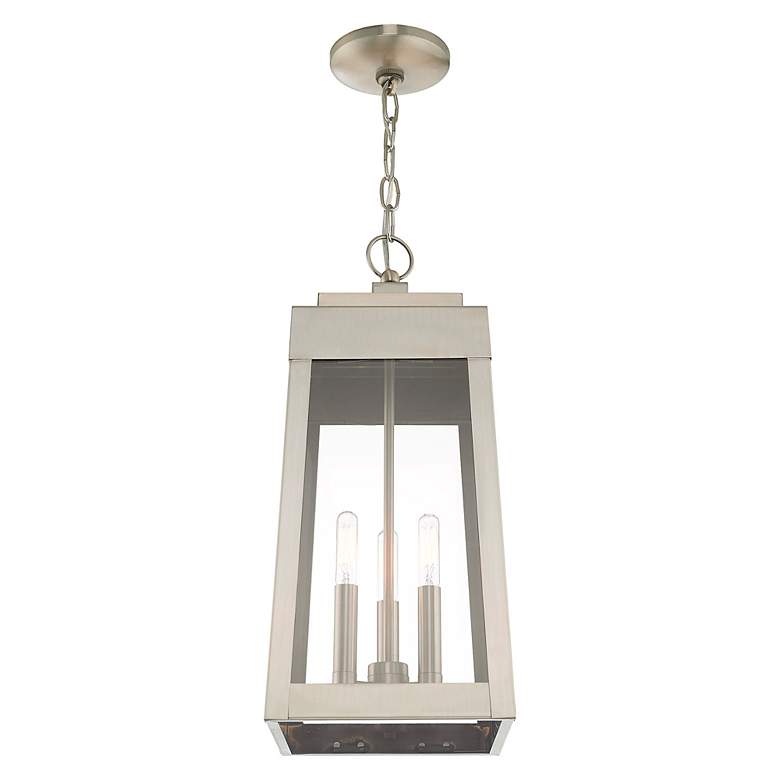 Image 6 Oslo 3 Light Brushed Nickel Outdoor Pendant Lantern more views