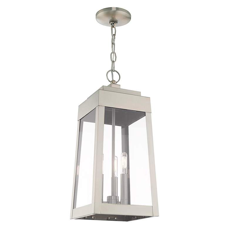 Image 7 Oslo 3 Light Brushed Nickel Outdoor Pendant Lantern more views