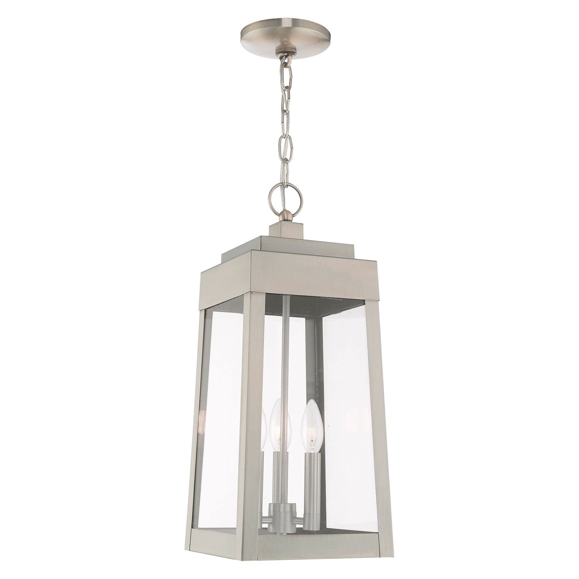 Oslo 3 Light Brushed Nickel Outdoor Pendant Lantern