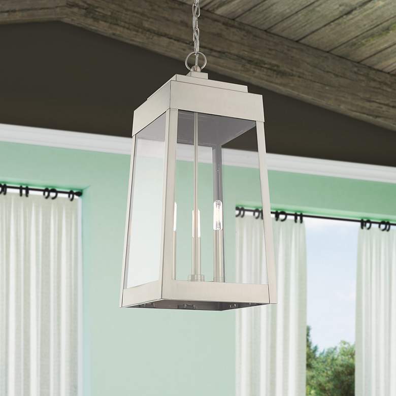 Image 1 Oslo 3 Light Brushed Nickel Outdoor Pendant Lantern