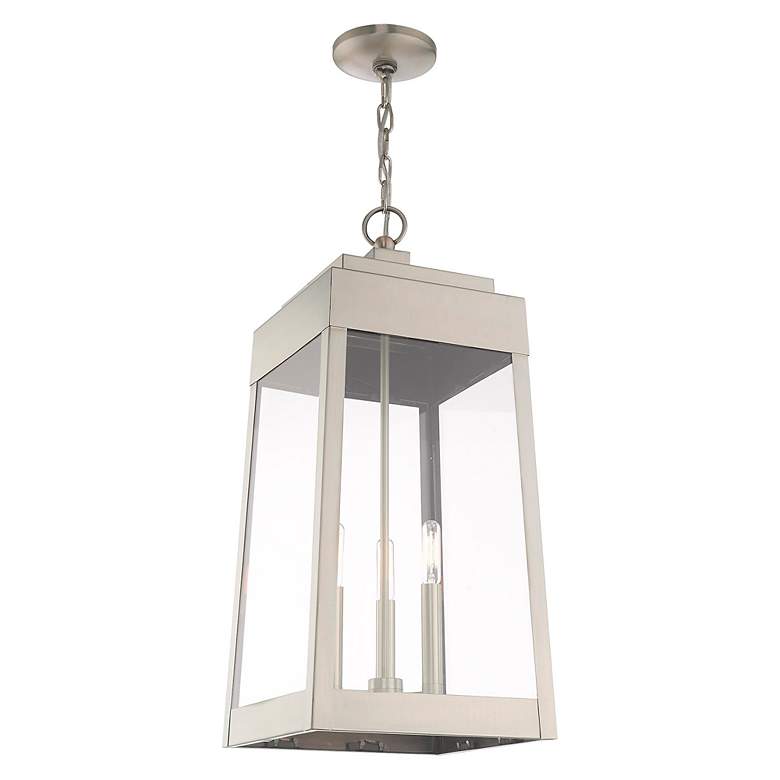 Image 7 Oslo 3 Light Brushed Nickel Outdoor Pendant Lantern more views