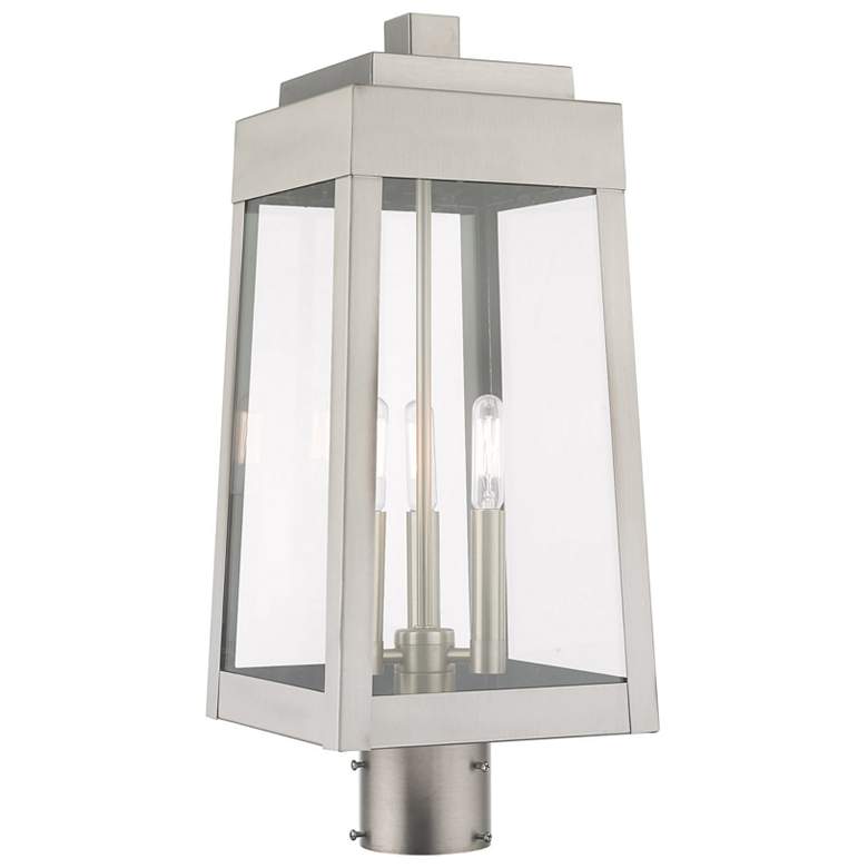 Image 1 Oslo 3 Light Brushed Nickel Outdoor Post Top Lantern