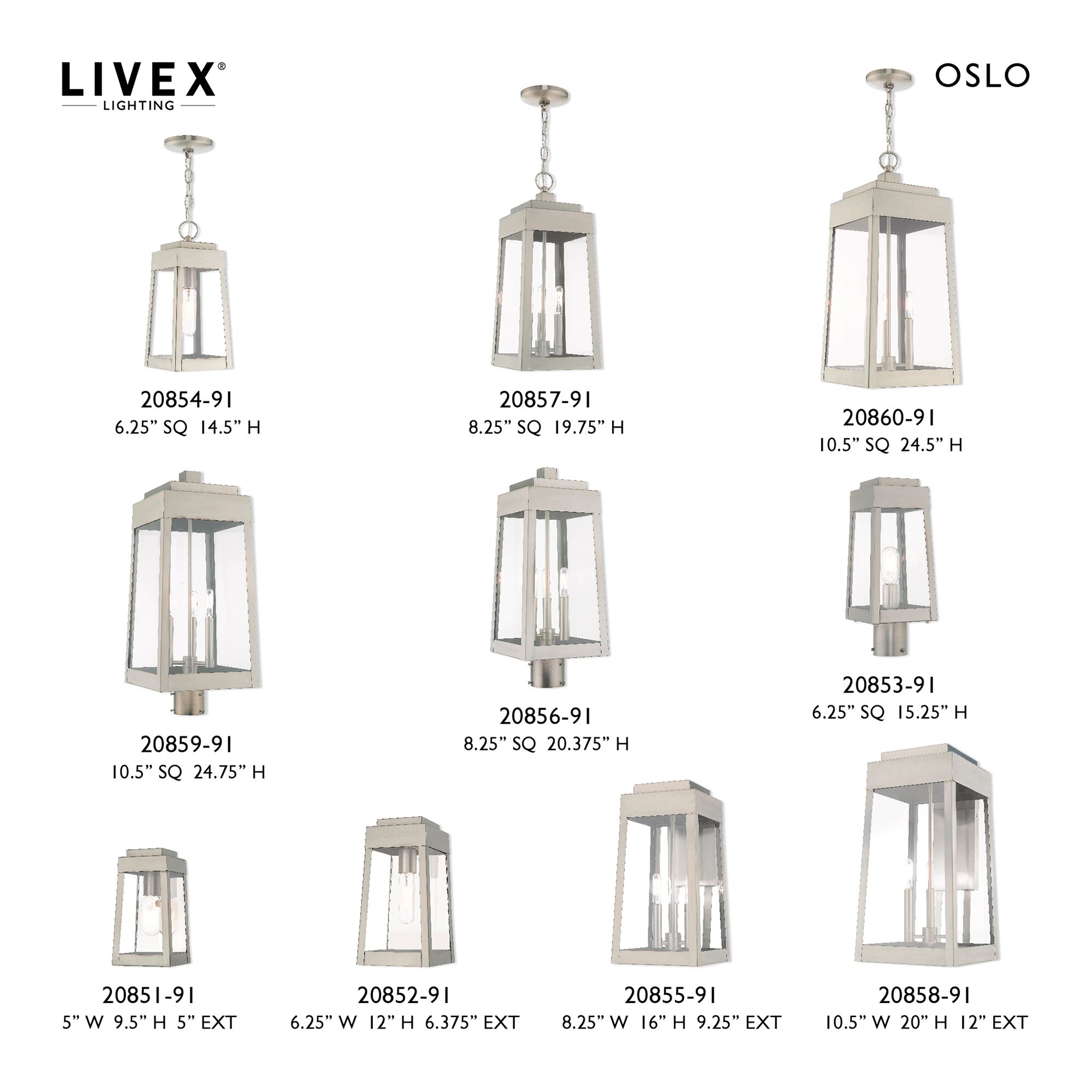 Image 3 Oslo 3 Light Brushed Nickel Outdoor Post Top Lantern more views