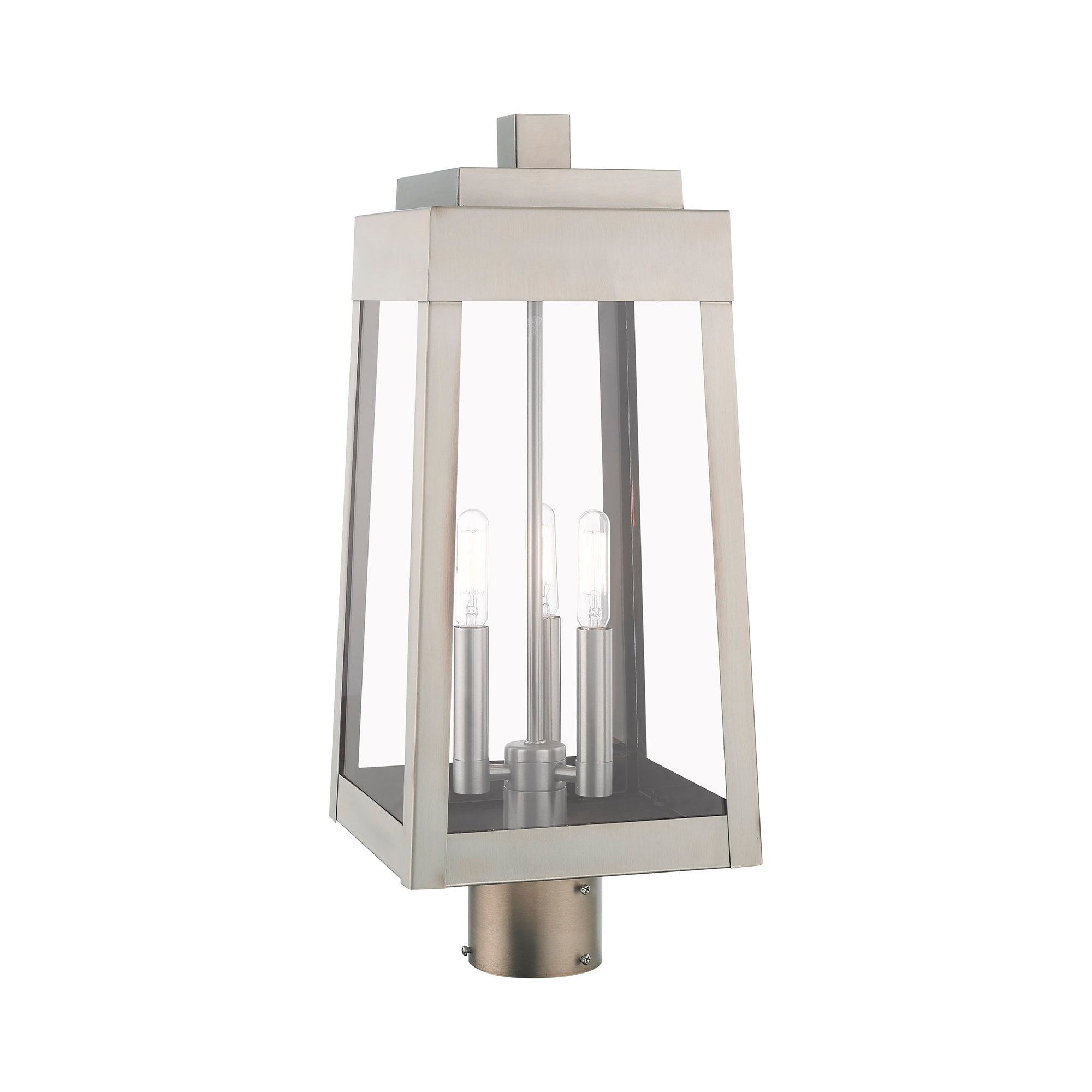 Image 6 Oslo 3 Light Brushed Nickel Outdoor Post Top Lantern more views
