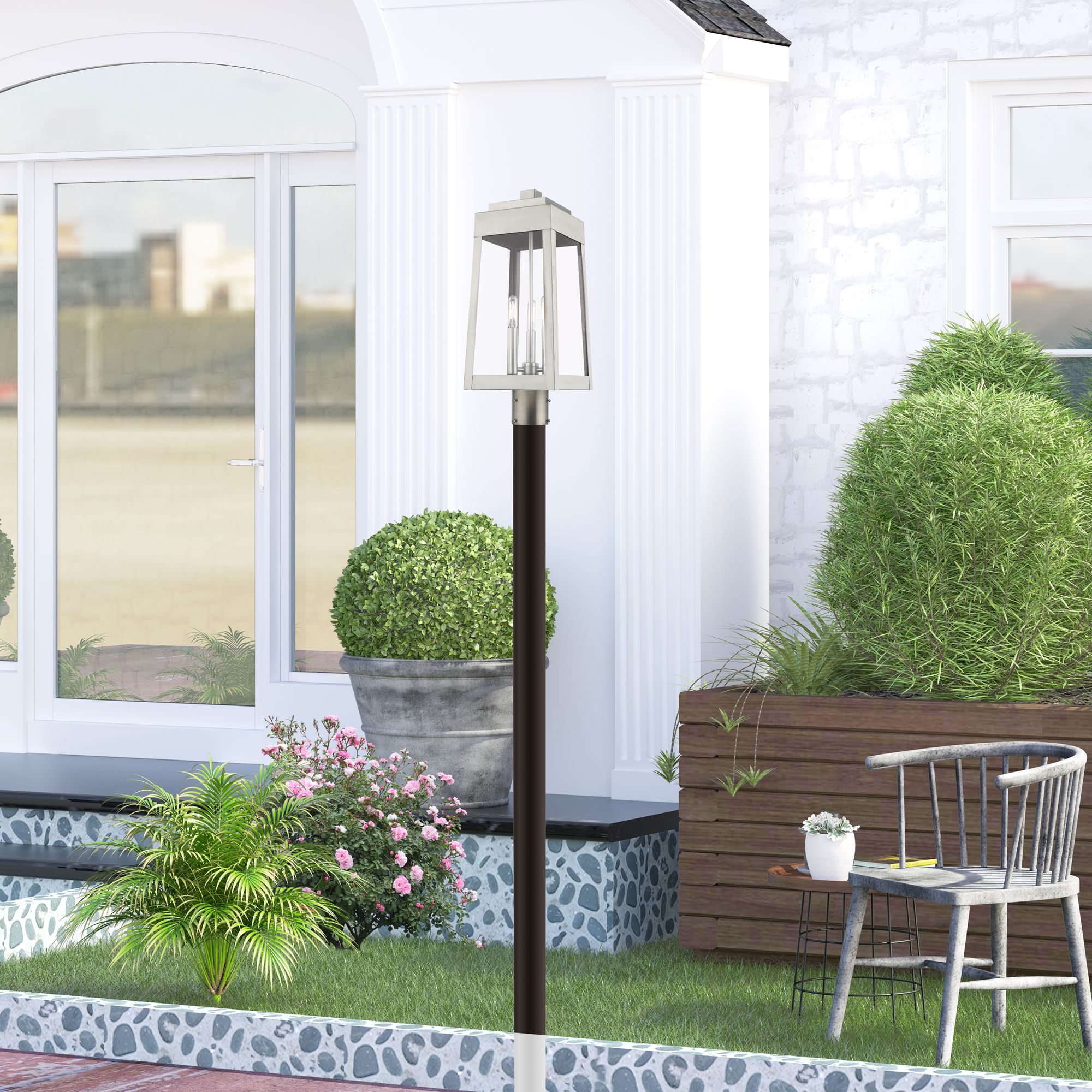 Oslo 3 Light Brushed Nickel Outdoor Post Top Lantern