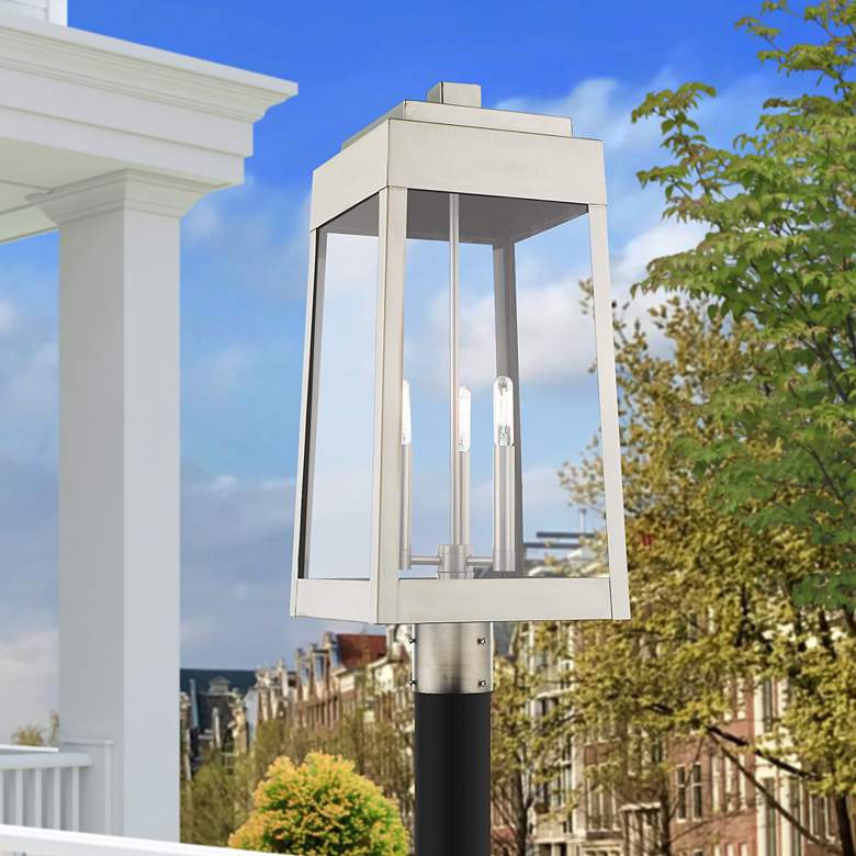 Image 1 Oslo 3 Light Brushed Nickel Outdoor Post Top Lantern