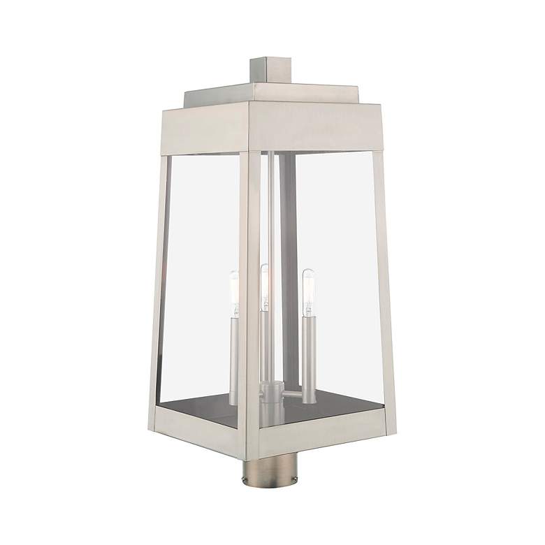 Image 7 Oslo 3 Light Brushed Nickel Outdoor Post Top Lantern more views