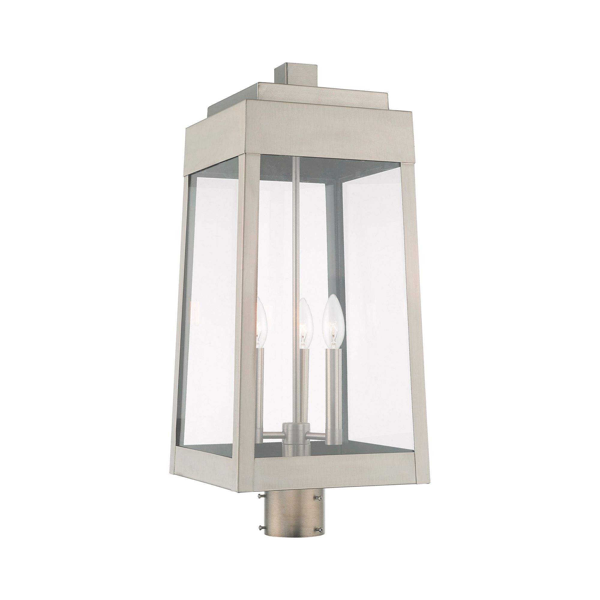 Oslo 3 Light Brushed Nickel Outdoor Post Top Lantern
