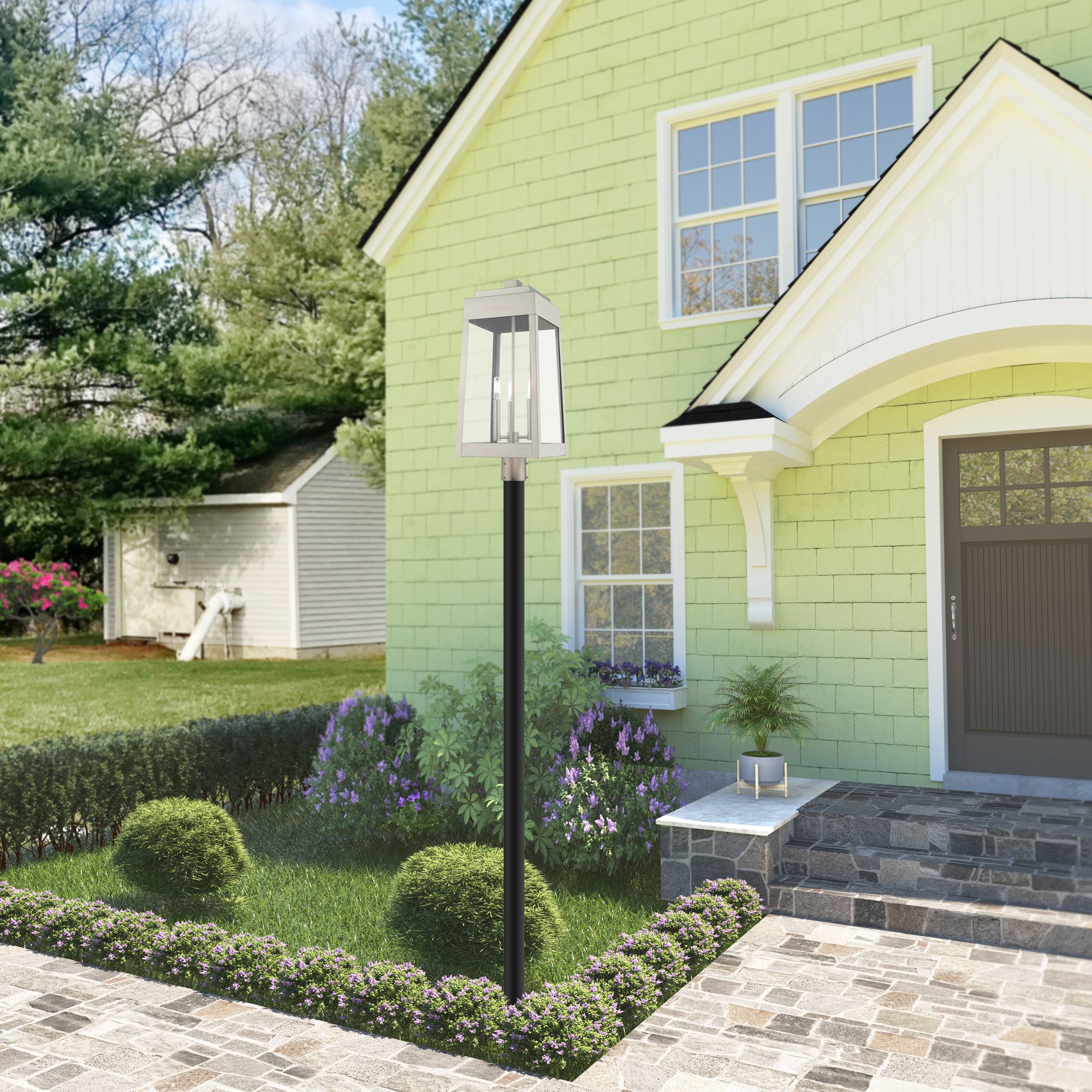 Oslo 3 Light Brushed Nickel Outdoor Post Top Lantern