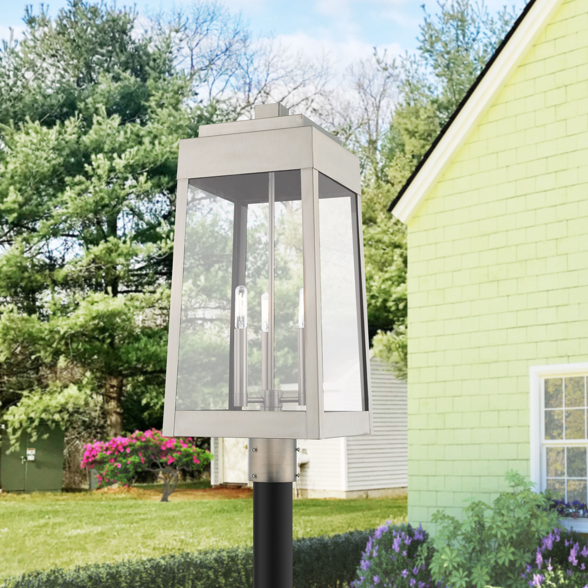 Oslo 3 Light Brushed Nickel Outdoor Post Top Lantern