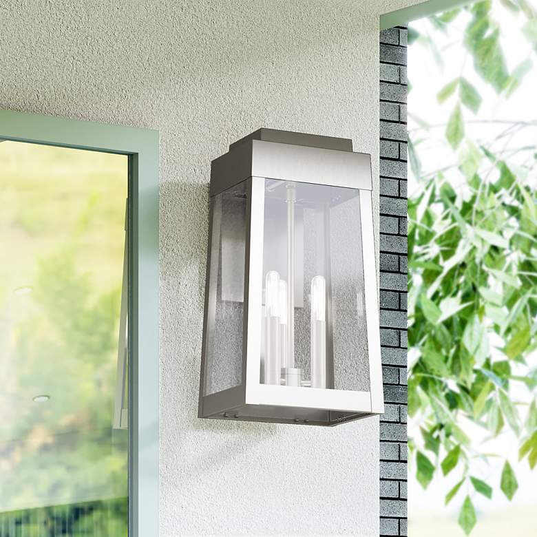 Image 1 Oslo 3 Light Brushed Nickel Outdoor Wall Lantern