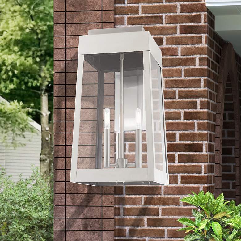 Image 1 Oslo 3 Light Brushed Nickel Outdoor Wall Lantern