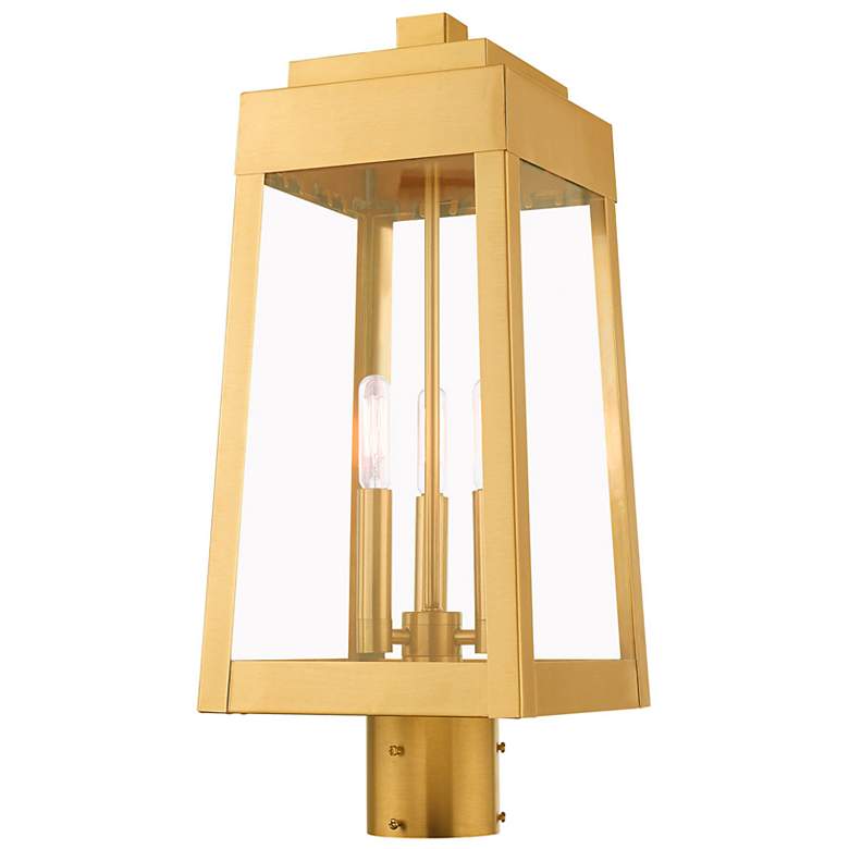 Image 7 Oslo 3 Light Satin Brass Outdoor Post Top Lantern more views