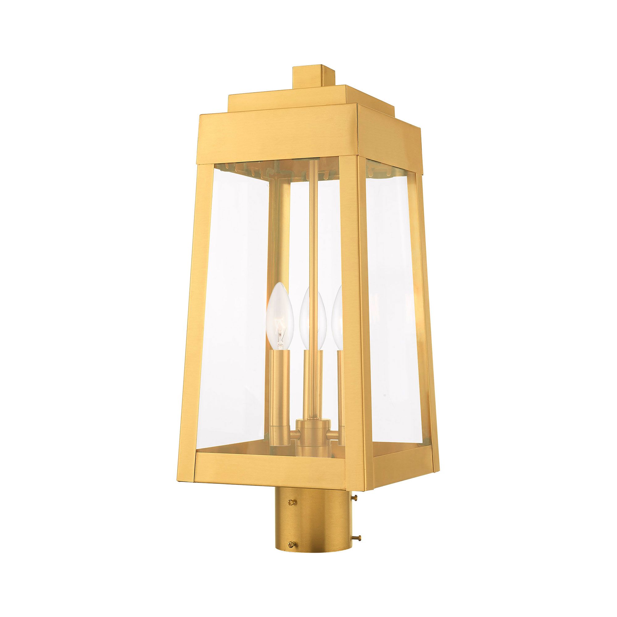 Oslo 3 Light Satin Brass Outdoor Post Top Lantern
