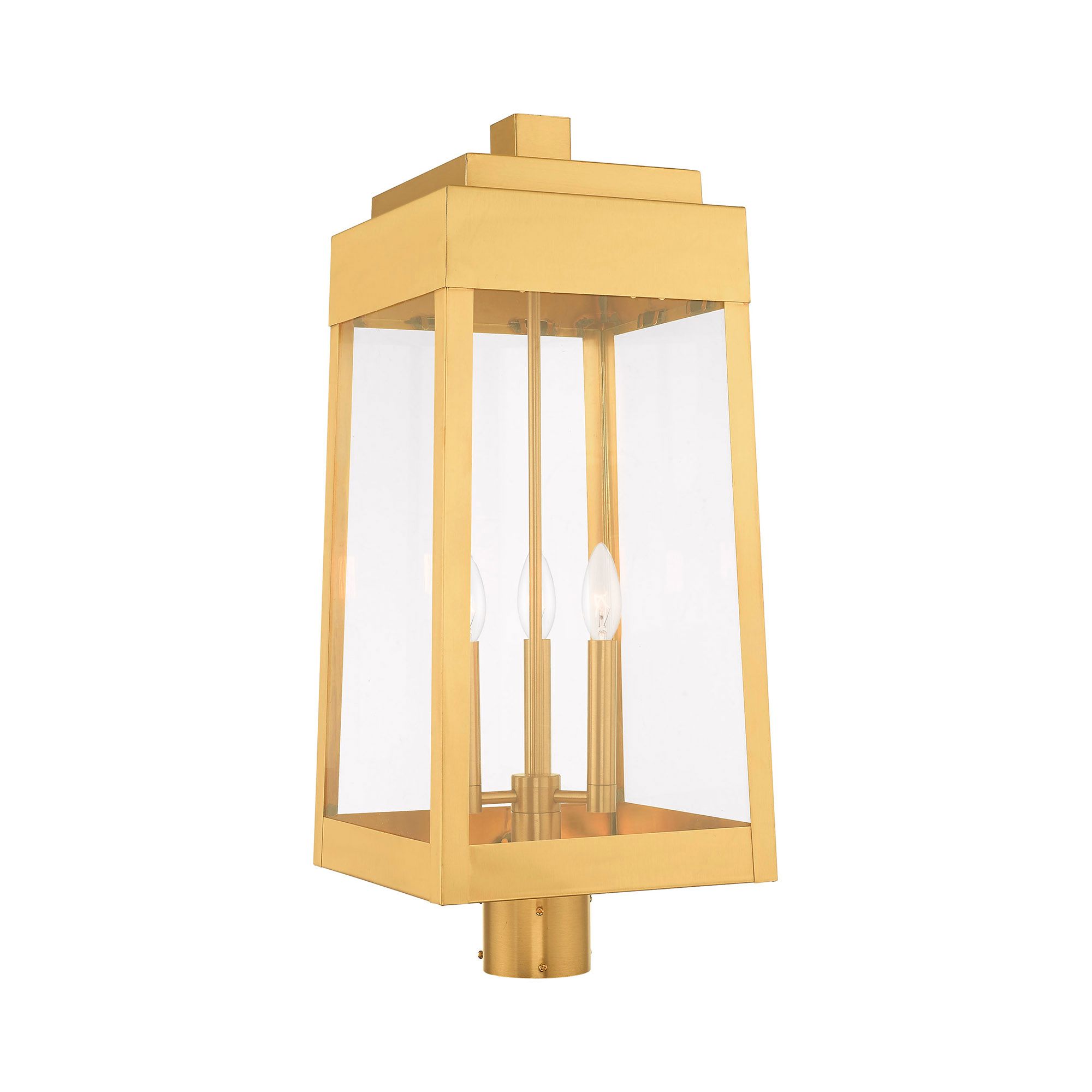 Oslo 3 Light Satin Brass Outdoor Post Top Lantern