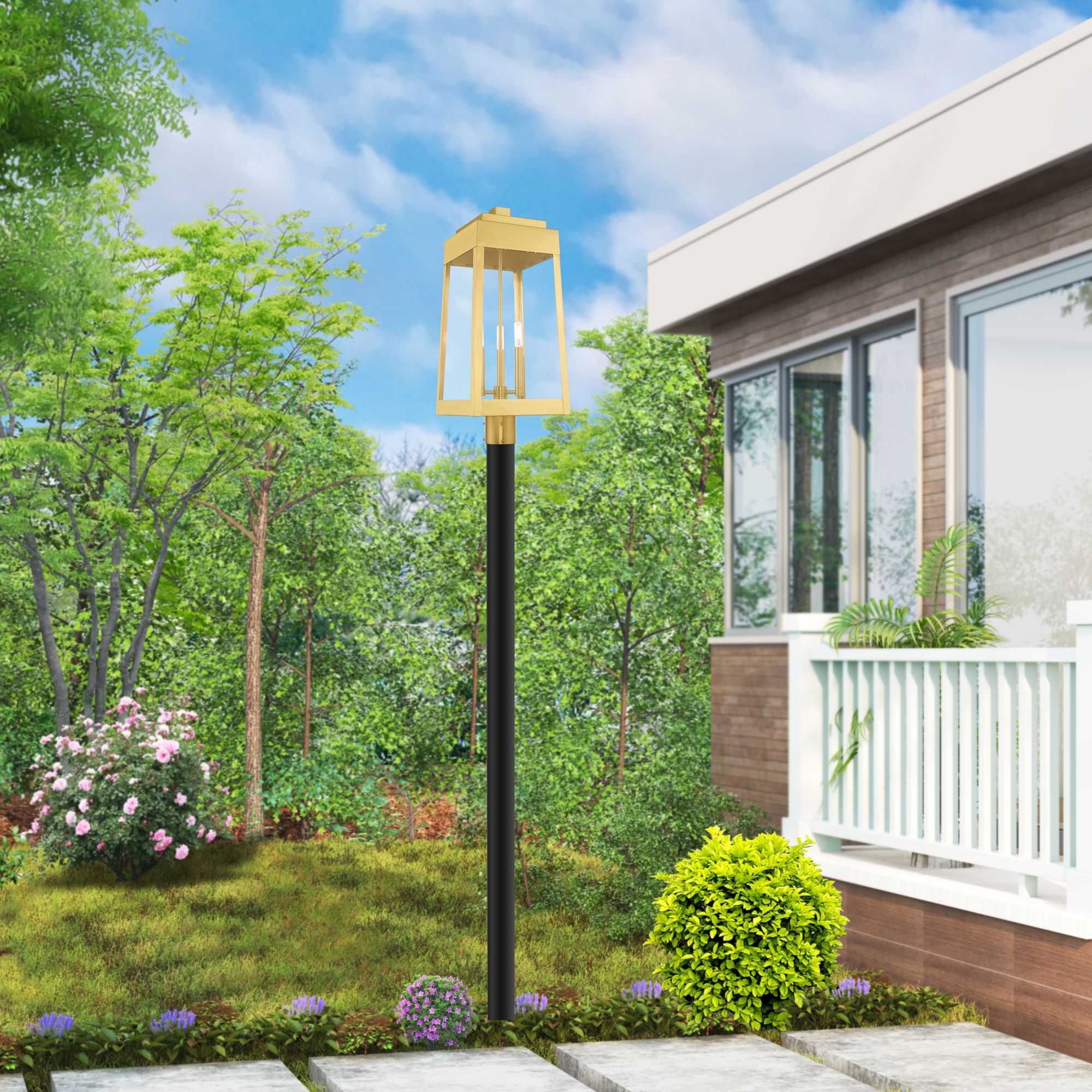 Oslo 3 Light Satin Brass Outdoor Post Top Lantern