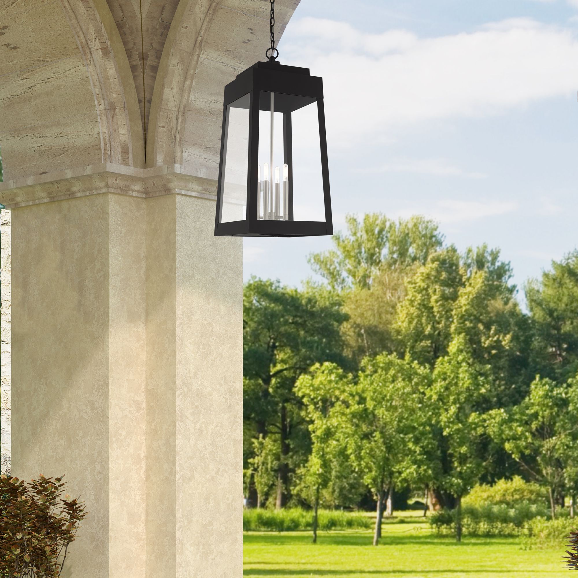 Oslo 4 Light Black Outdoor Pendant Lantern