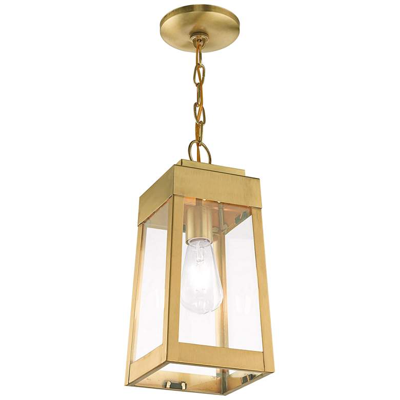 Image 3 Oslo 6 1/4 inchW Satin Brass Outdoor Lantern Mini Pendant Light more views