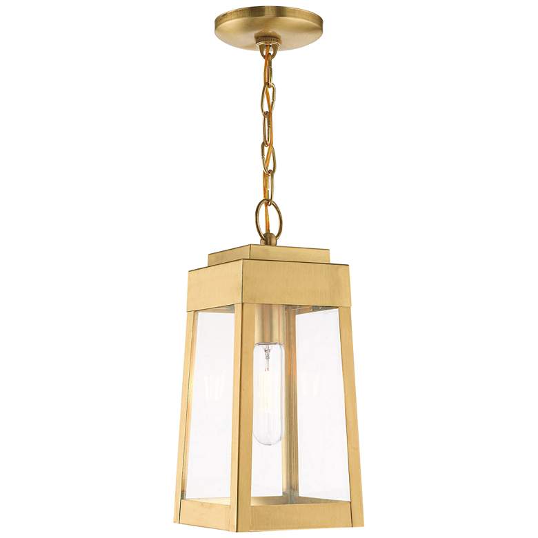 Image 4 Oslo 6 1/4"W Satin Brass Outdoor Lantern Mini Pendant Light more views