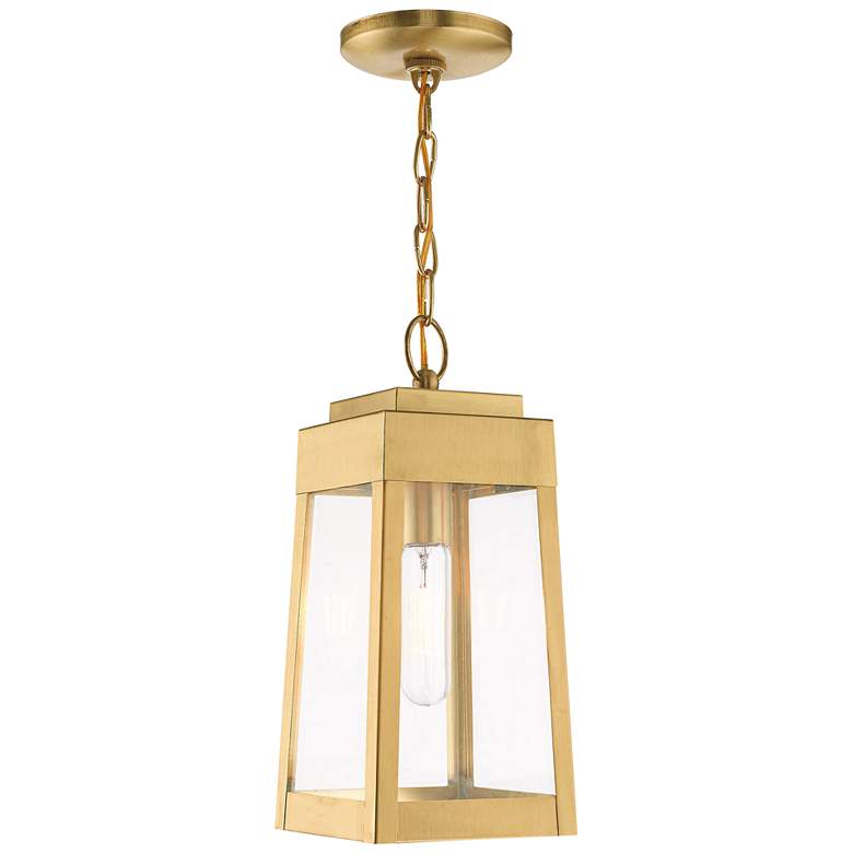 Image 4 Oslo 6 1/4 inchW Satin Brass Outdoor Lantern Mini Pendant Light more views