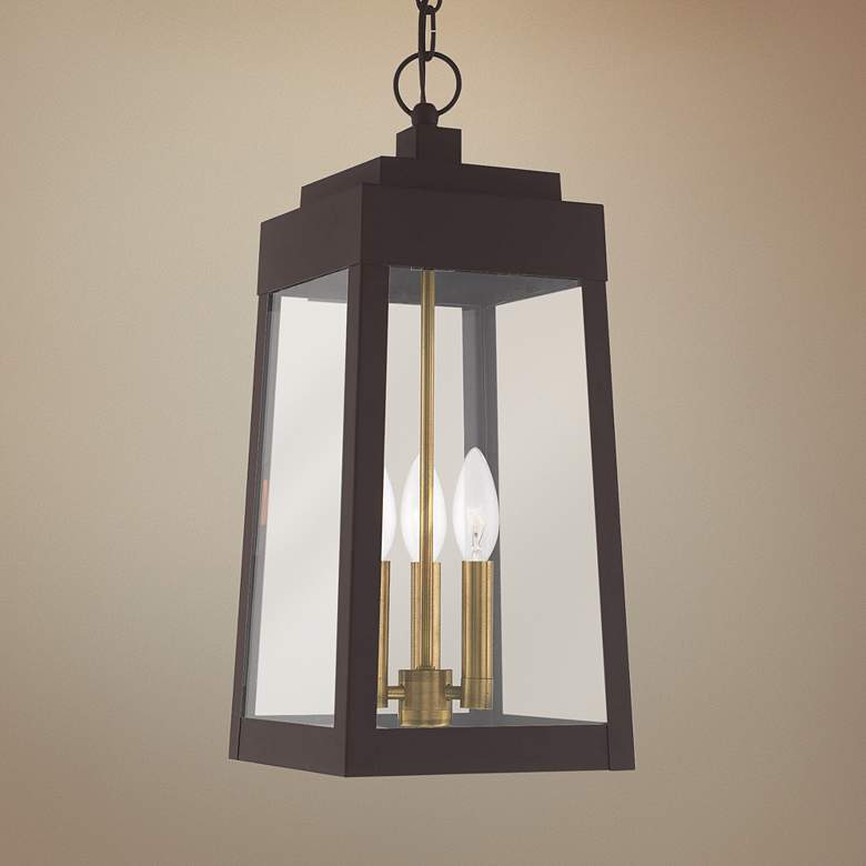 Image 1 Oslo 8 1/4" Wide Bronze 3-Light Outdoor Lantern Mini Pendant