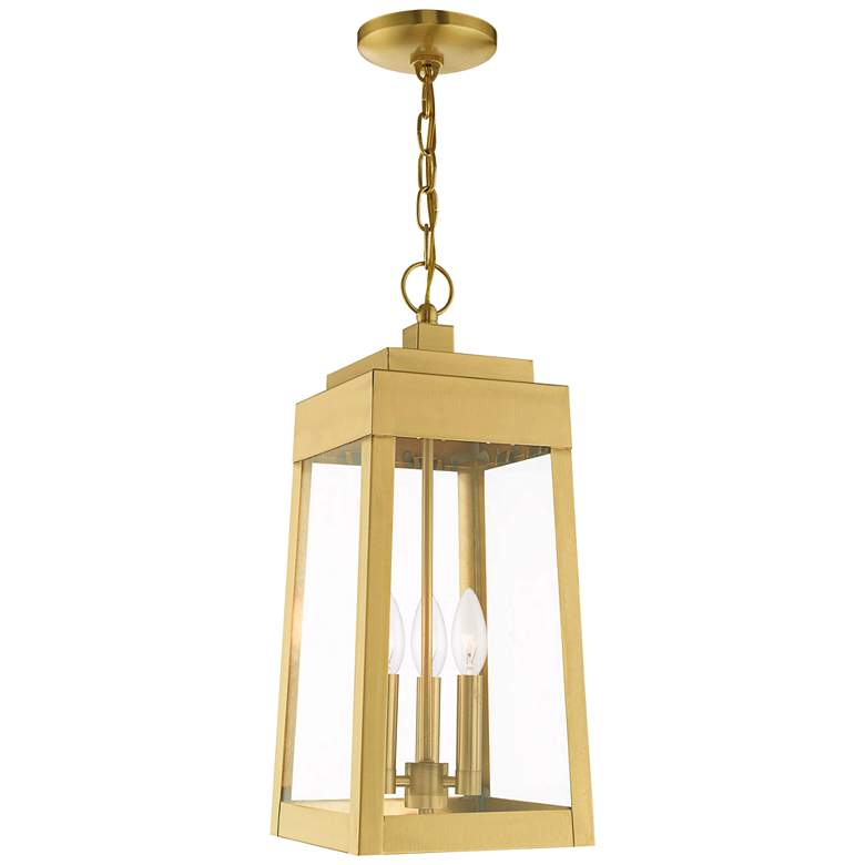 Image 2 Oslo 8 1/4 inch Wide Satin Brass 3-Light Outdoor Mini Pendant