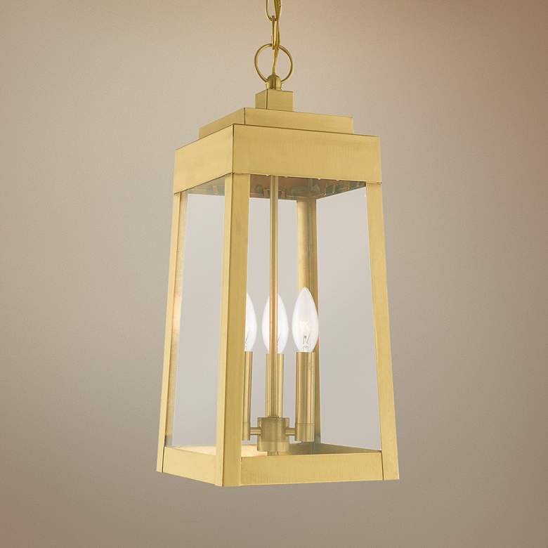 Image 1 Oslo 8 1/4 inch Wide Satin Brass 3-Light Outdoor Mini Pendant