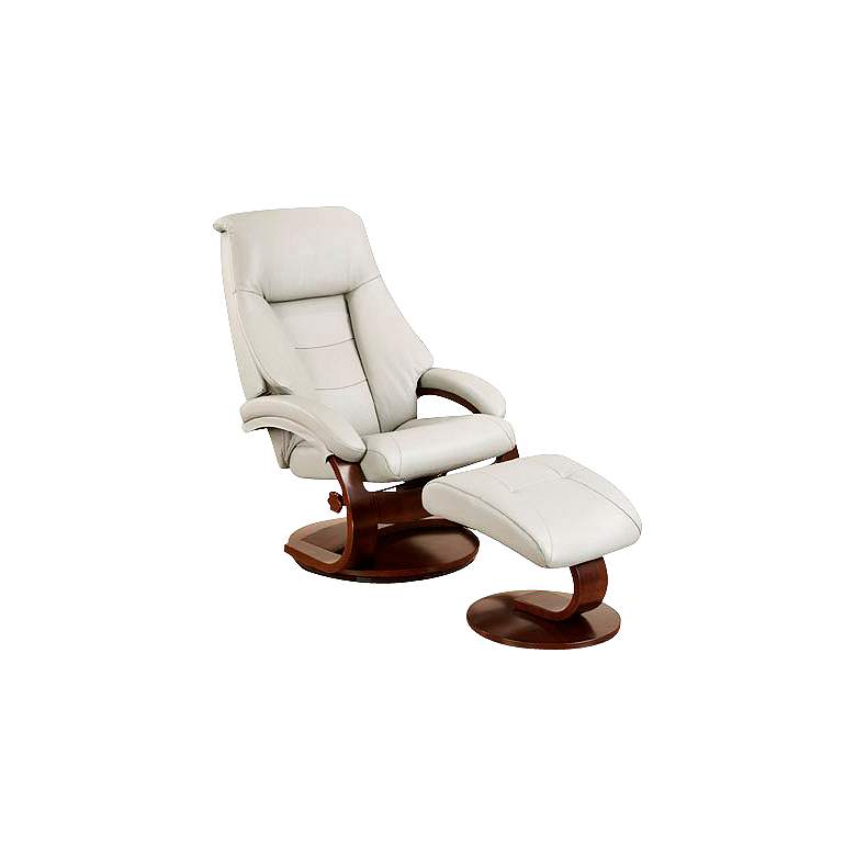 Image 1 Oslo Alpine Putty Leather Swivel Recliner and Ottoman