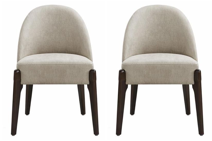 Image 2 Oslo Contemporary Modern Chenille Wood Side Chair in Taupe - Set of 2