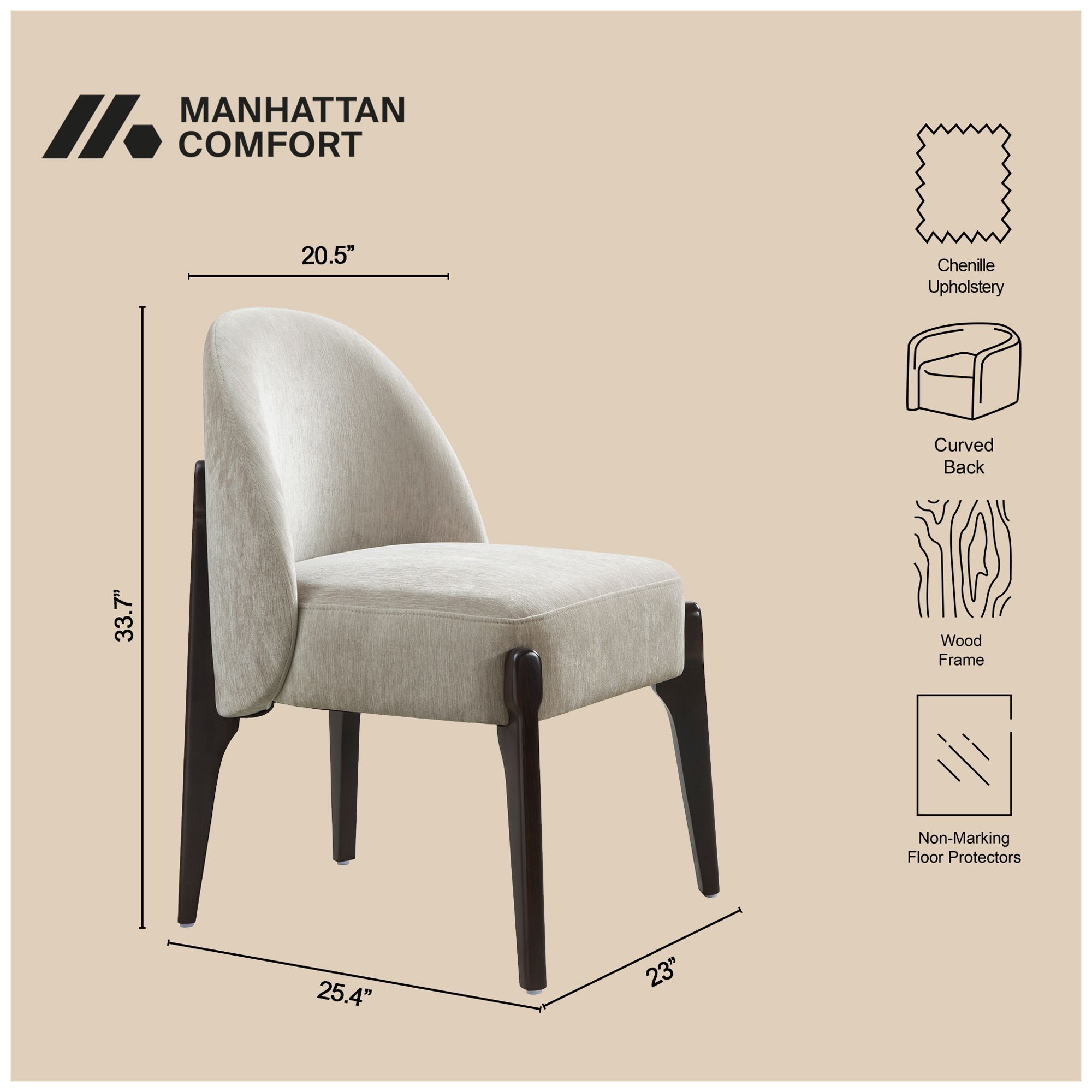 Image 5 Oslo Contemporary Modern Chenille Wood Side Chair in Taupe - Set of 2 more views