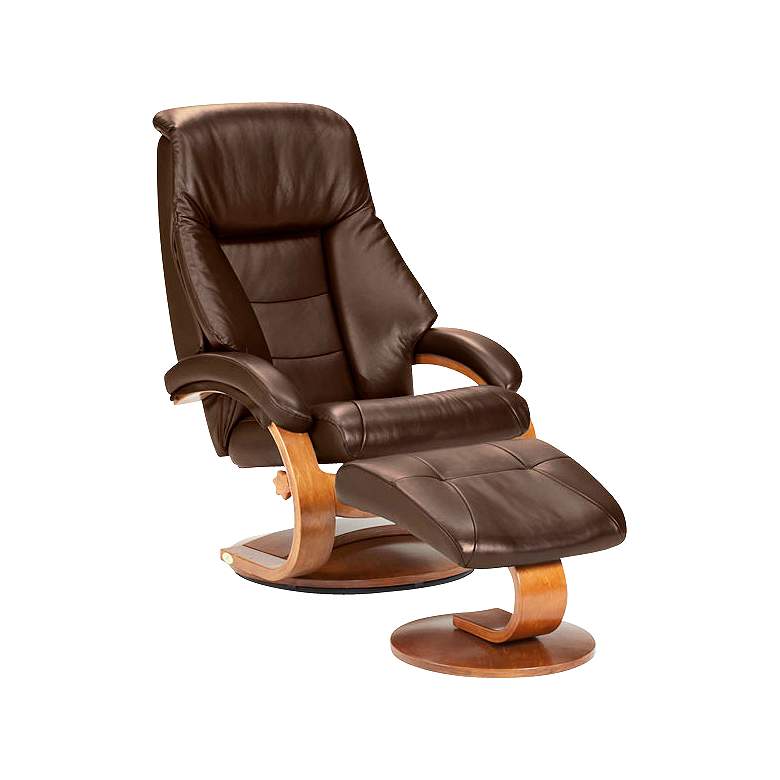 Image 1 Oslo Espresso Leather Recliner with Ottoman and Table