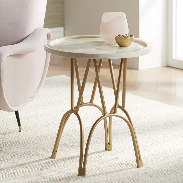 Image 1 Osso 20" Wide Gold Mosaic Bone Accent Table